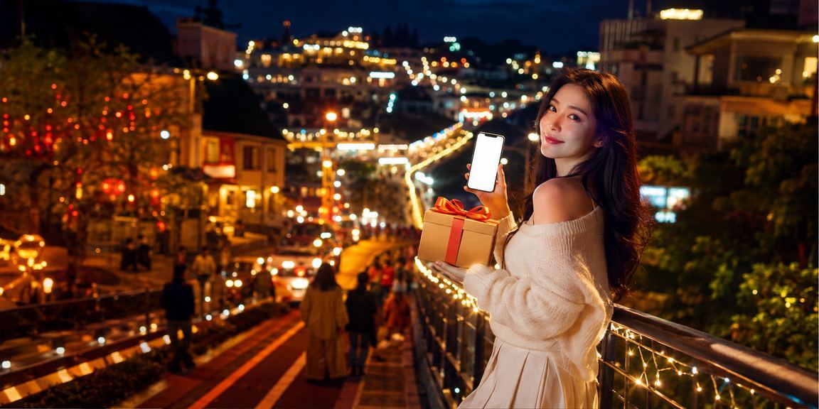 Người chơi sử dụng điện thoại tại lễ hội casino Đà Lạt về đêm